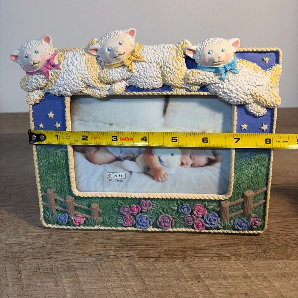 Vintage Figi Graphics COUNTING SHEEP White Lambs Picture Photo Frame